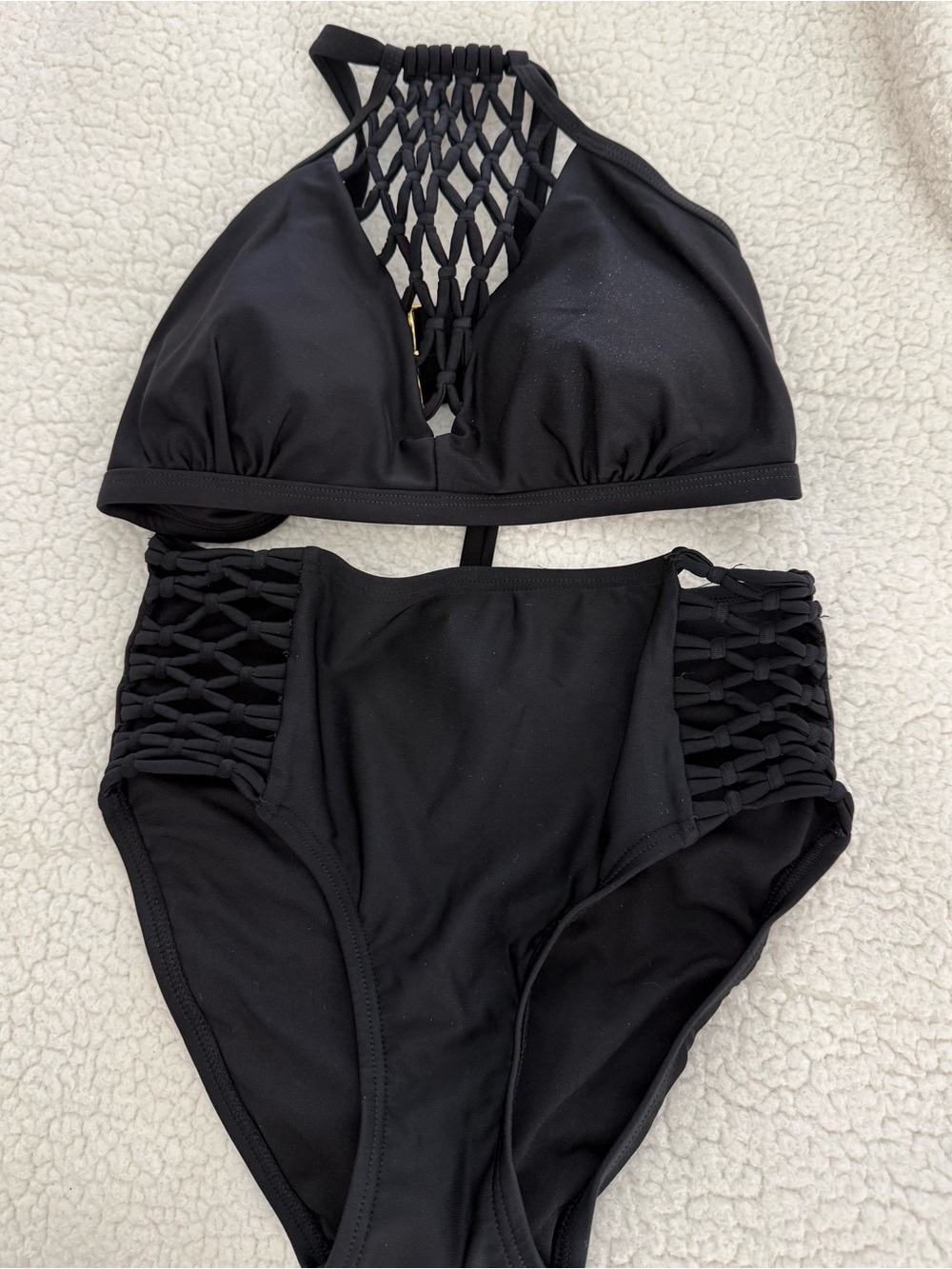 Swimsuits For All Black Macramé High-Waist Bikini